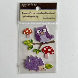 Recollections Owl & Hedge Hog Forest Animals Mushrooms Branch Scrapbook Stickers